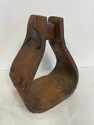 Antique Primitive Wooden Horse Stirrup With Metal Vintage Cowboy • $55