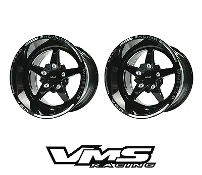 Qty 2 15x10 Vms Racing 5 Spoke V-star Black Drag Race Rims Wheels 5x120.7 Et 0 • $378.75
