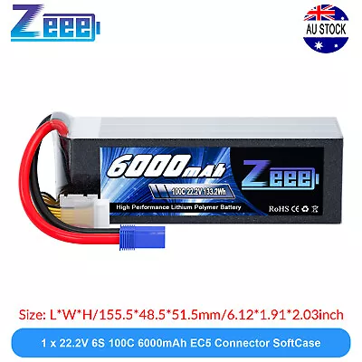 Zeee 22.2V 100C 6000mAh 6S LiPo Battery EC5 For RC Helicopter Airplane Car Truck • $103.99