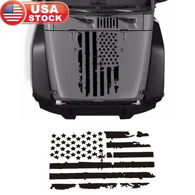 35 X20  Distressed USA Flag Car Truck Hood Sticker Graphic Decal Black Universal • $11.89