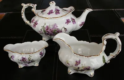 Hammersley Victorian Violets Teapot Milk Jug And Sugar Bowl • £40