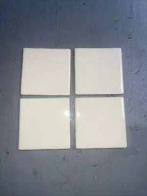 4 Pc White Ceramic Tile 4 1/4 Vintage FT Mid Century Modern 4x4 Light Tan White • $15