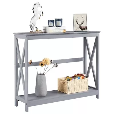 Slim Console Table X-Shape Side Table Storage Shelve Multi-tier Entryway Hallway • £46.99