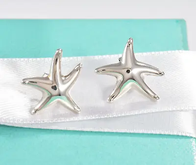 Tiffany & Co Silver Elsa Peretti 17mm Starfish Stud Earrings With Pouch Rare • $379.99