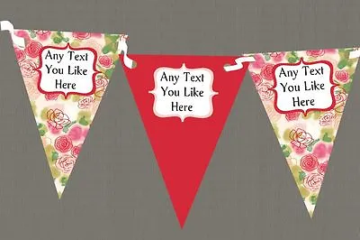 Hot Pink Green Floral Personalised Shabby Chic Garden Tea Party Bunting • £7.99