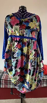Women’s Size 18-22 Colourful Stretch Velvet Quirky Asymmetric Bubble Dress • £45