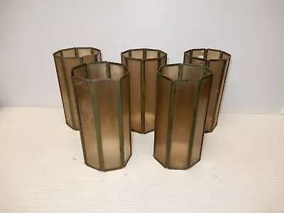 5 Antique Brass And Mica Arts And Crafts Tall Conical Lamp Shades • $59.99