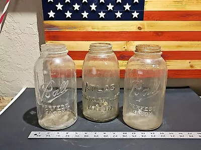 💎 Lot Of 3 Vintage Atlas & Ball Perfect Mason Ribbed Half Gallon Clear Jars • $10