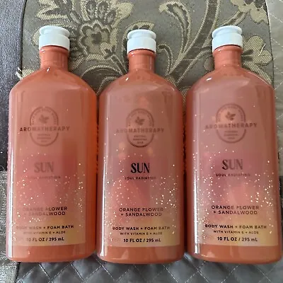$33 • Buy Bath & And Body Works Aromatherapy SUN Orange Flower Sandalwood Body Wash 3 Pc