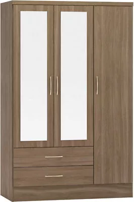 Nevada 3 Door 2 Drawer  Mirrored Wardrobe Rustic Oak Effect  • £253.43