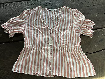 Madewell V-Neck Peplum Top Women’s Size Small Button Up Pink/White Stripes • $17.99