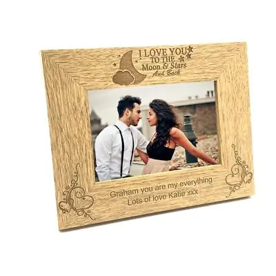 Personalised Landscape I Love You To The Moon Wooden Photo Frame Gift FW175 • £13.99