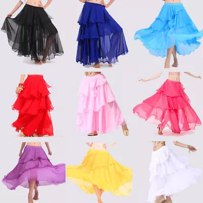 £10.74 • Buy 3 Layered Tiered Belly Dance Tango Samba Carnival Gypsy Skirt Festival Costumes