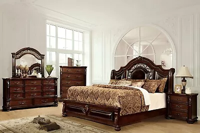 NEW SPECIAL 5 Piece Traditional Queen Bedroom Set Furniture In Dark Cherry IACT • $3274.76