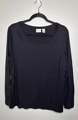 Zenergy By Chico's Women Black Shimmer Long Sleeve T-Shirt Size 2 Us Large Slit • $15.99