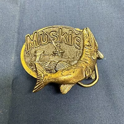 Muskie Musky Fish Fisherman Fishing Western 1980s Vintage Belt Buckle Made In US • $9.99