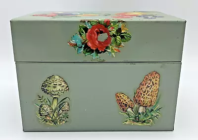 Vintage Metal Recipes Box Ohio Art Company Fruit Flowers Mushrooms Tin • $15