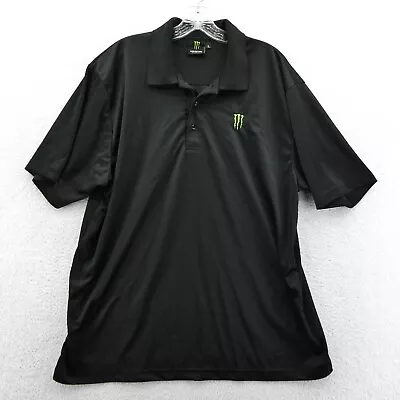 Monster Energy Polo Shirt Mens Large Black Short Sleeve Golf Collared Drink • $23.64