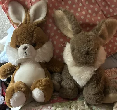 Two Vintage 1990s Playful Pals Rabbits (Mervyns) Plush Bunnies  13  Brown/White • $18