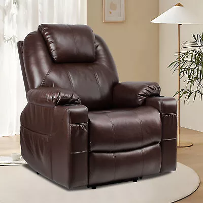 Power Lift Recliner Massage PU Leather Chair With Remote Heat Vibration Brown • $309.86