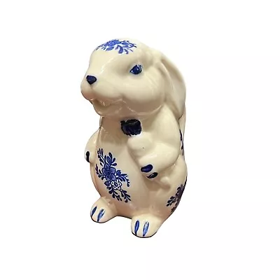 Vintage White Cobalt Blue Bunny Rabbit Creamer Easter Delft Style Handle Pitcher • $19.99