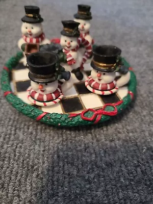 Christmas Miniature Tea Set Collection 8 Piece Snowman With Checkered Plate • $7.19