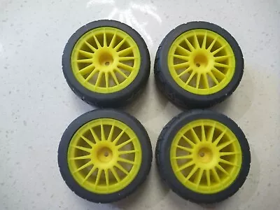 Vintage Rc Losi RC18T 1/18 Mini T Rubber Yellow Spoked Wheels & Tires New • $29.88