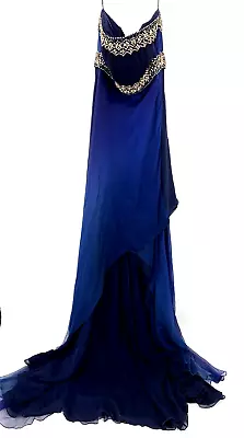 NAEEM KHAN Sz 2 Blue Ombre Silk Strapless Crystal Waist Evening Gown READ AS IS • $359.10