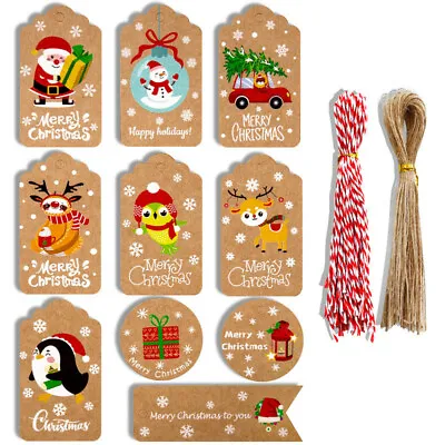 £4.55 • Buy 100Pcs New Christmas Kraft Paper Gift Tags Scallop Label Luggage Blank + Strings
