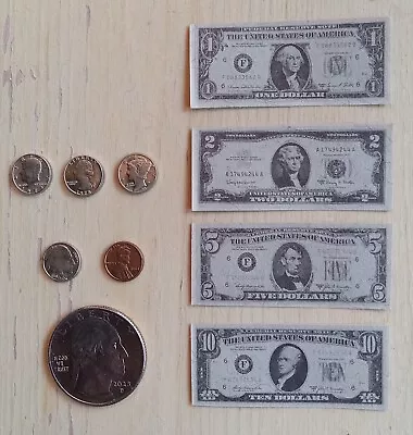 Vintage Miniature US Metal Coins & Currency Money Buffalo Nickel Two Dollar Bill • $14.95