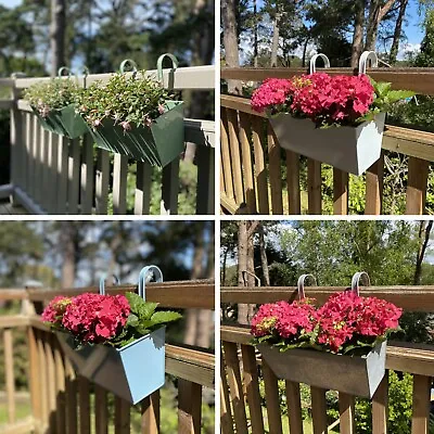 Metal Flower Pot Garden Balcony Railing Fence Hanging Planter 5 Colours Set Of 2 • £14.99