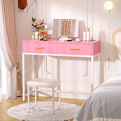 Makeup Vanity Desk With Charging Station + Lighted Mirror + Stool Dressing Table • $109.98