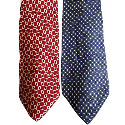 Vtg POLO Ralph Lauren 100% Silk Tie Red Blue Geometric Preppy Handmade 57.5x3.5 • $37.99