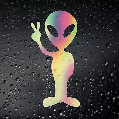 Alien Peace Funny Car Gold Oil Slick Sticker Campervan JDM Dub Drift Laptop UFO • £3.50