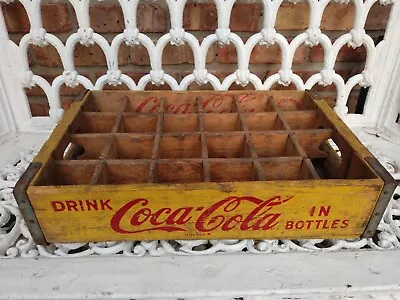 Vtg 1960s Yellow Wooden Wood 24 Bottle Coca-Cola Coke Crate ✴️Nice Original LQQK • $68