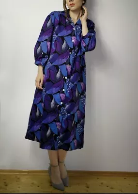 Abstract Purple And Blue Shirt Dress Size 36  Abstract W/Buttons Marimekko-like • $33