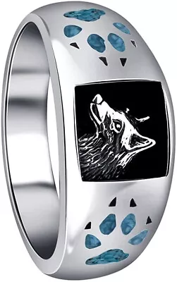 Men's Southwest Turquoise Wolf Claw And Wolf Head Silver Ring Size 6 • $0.01
