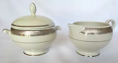 MIKASA Palatial Platinum 3 Piece Footed Creamer & Sugar Bowl/Lid Pattern L3235 • $39.99