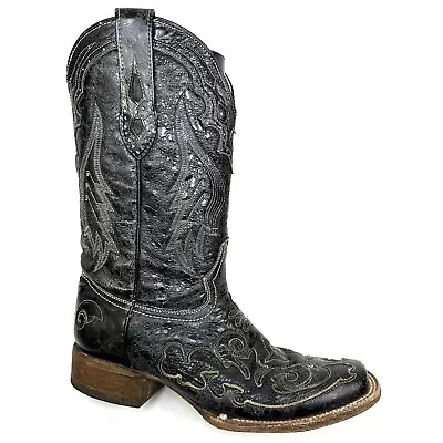 Corral Vintage Black Leather Python Inlay Western Boots 2402 Size 10 M • $89.99