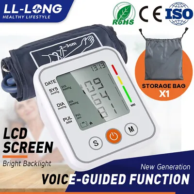 Upper Arm Digital LCD Blood Pressure Monitor Voice BP Cuff Pulse Meter Machine • $15.99