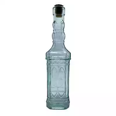 Decorative Clear Green Pressed Glass Bottle Or Vase W/ Cork 10-1/4  Tall Spain • $24.99