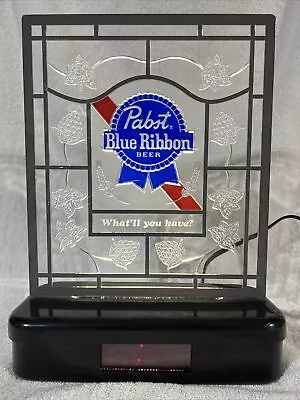 PABST BLUE RIBBON BEER LIGHTED  SIGN & DIGITAL CLOCK 9 1/2 X12 1/2” BEER ALE NOS • $129.95