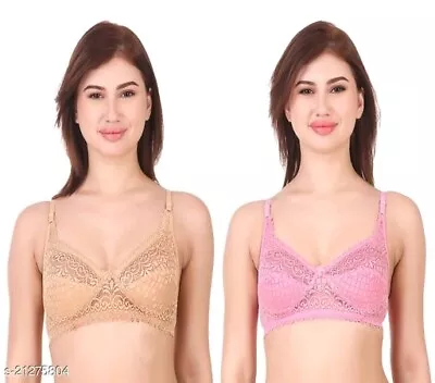 Pack Of 2 Bras Sets Women's Bra Non Padded Bras Non Wired Push Up Bra Girls Bra • $19.25