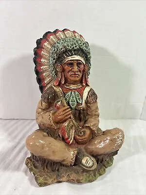 1972 Universal Statuary Corp 10” Sitting Indian Chief With Peace Pipe 225 • $25