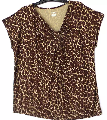 Merona Top Blouse Womens 3 Animal Print Stretch Twisted V Neck Pullover 3X • $6.99