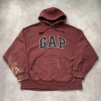 Vintage 90s GAP Reverse Weave Hoodie Size S Oversized Red Sweatshirt Stained     • $29.50
