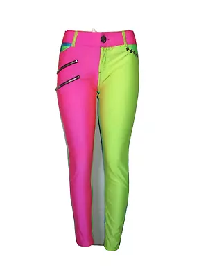$24.99 • Buy PARTY ROCK Color Block Neon Spandex Shiny Pants Size L Unisex LMFAO EDC Rave