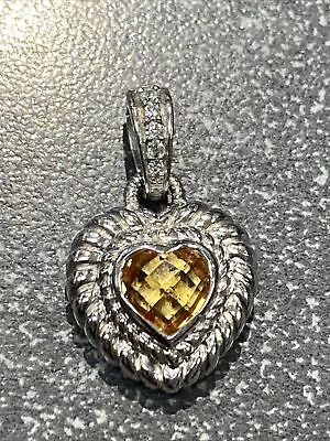 JUDITH RIPKA Citrine & Diamonique Heart Sterling 925 Chain Pendant Enhancer • $15.50