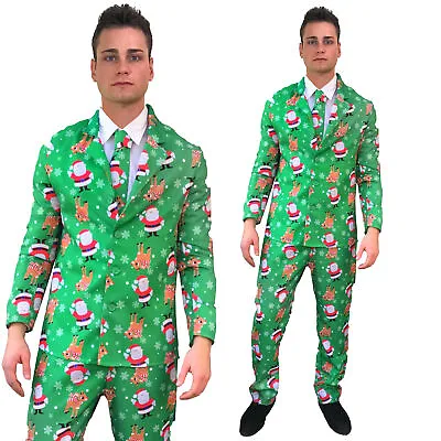£19.99 • Buy Christmas Suit Santa Reindeer Funny Patterned Fancy Dress Costume 3 Piece Mens