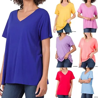 $11.99 • Buy Womens Cotton Tunic Top Loose Casual V-Neck Short Sleeve Oversized T-Shirt Long